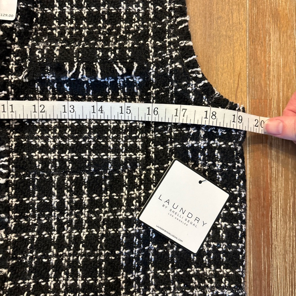 Laundry by Shelli Segal Tweed Cropped Vest Frayed Design, Black /White, Sz S NWT - Picture 13 of 13